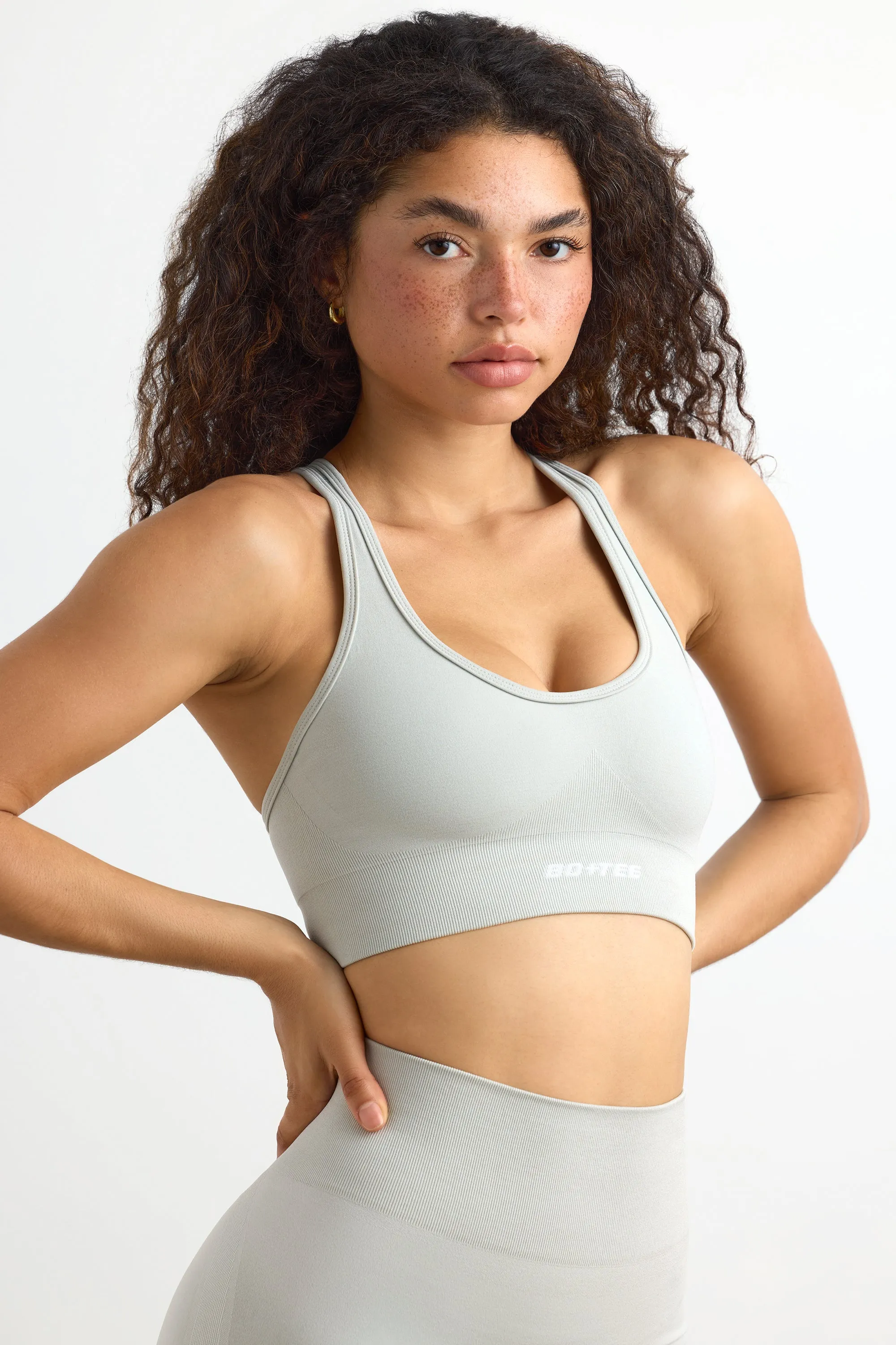 Plunge Neck Define Luxe Sports Bra in Grey sold by Oh Polly product image thumbnail 4