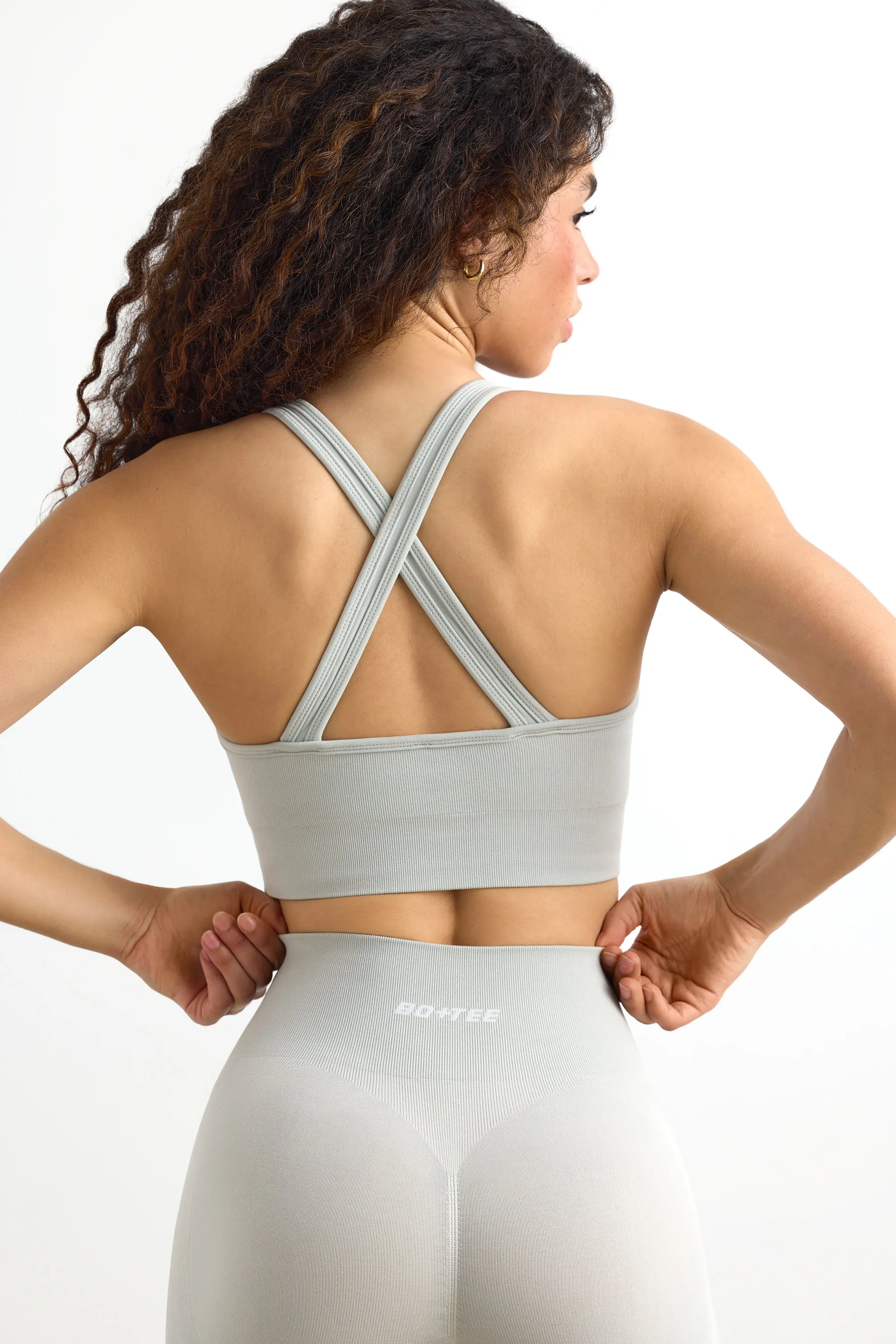 Plunge Neck Define Luxe Sports Bra in Grey sold by Oh Polly product image thumbnail 2