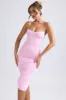 Asymmetric Ruched Midi Dress in Light Pink sold by Oh Polly