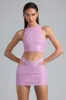 Metallic Ruched High-Neck Top in Violet Pink sold by Oh Polly