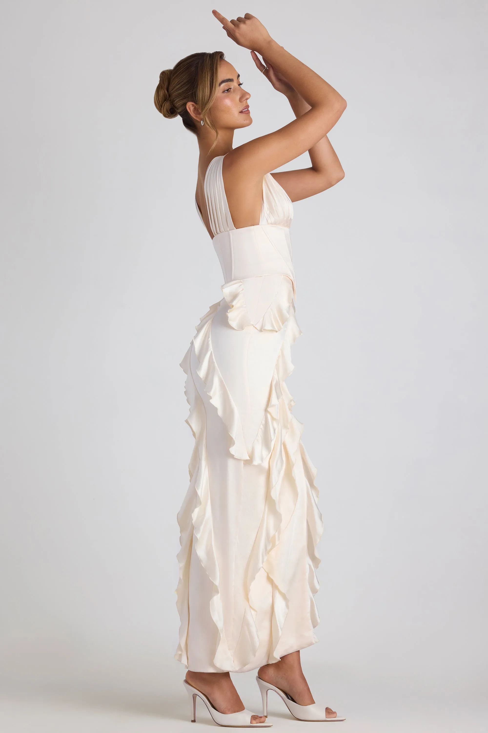Ruffle-Trim Corset Maxi Dress in Ivory sold by Oh Polly product image thumbnail 3