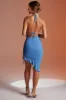 Asymmetric Lace Up Midi Dress in Blue sold by Oh Polly