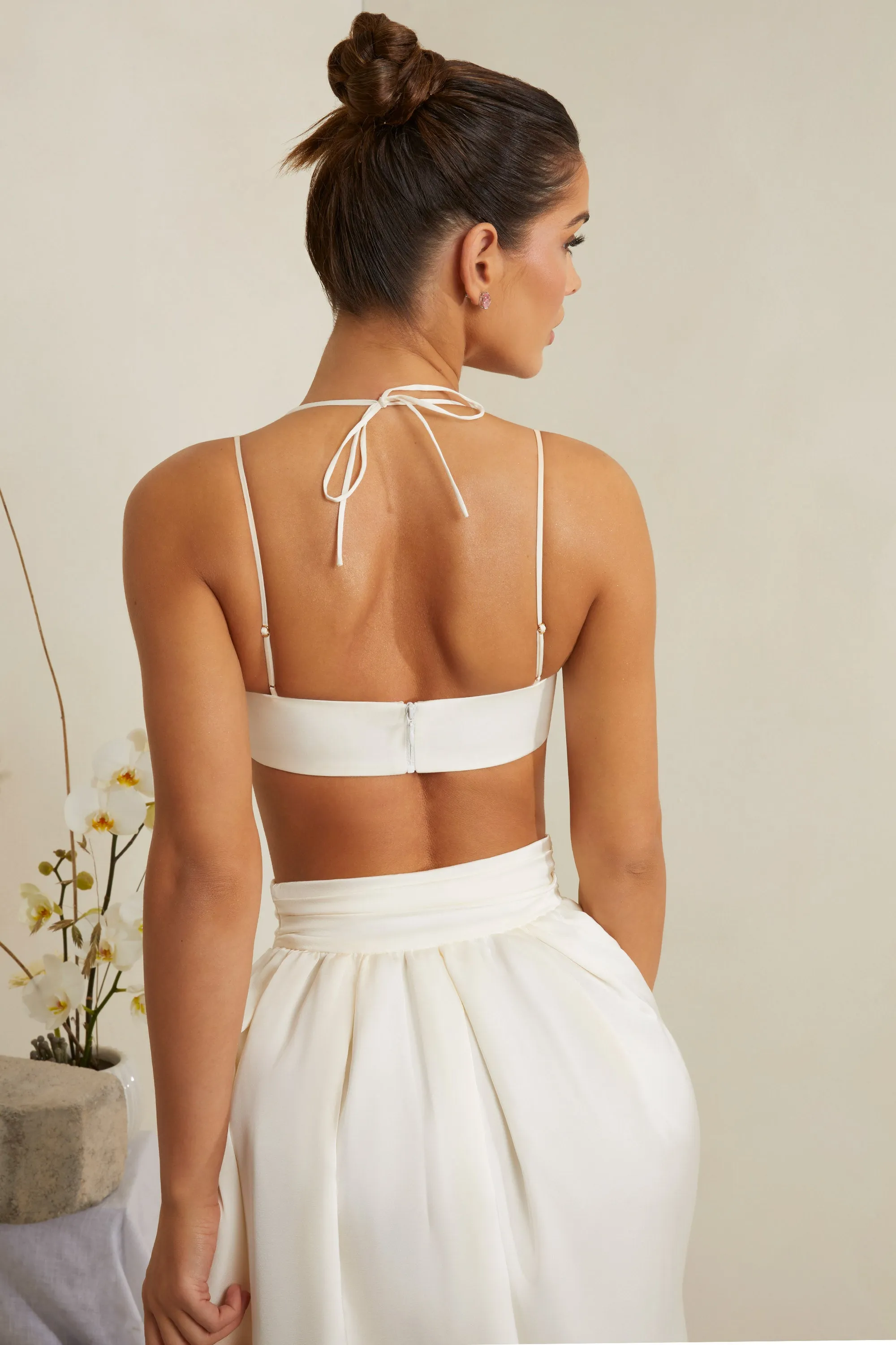 Cowl Neck Heavy Satin Crop Top in White sold by Oh Polly product image thumbnail 2