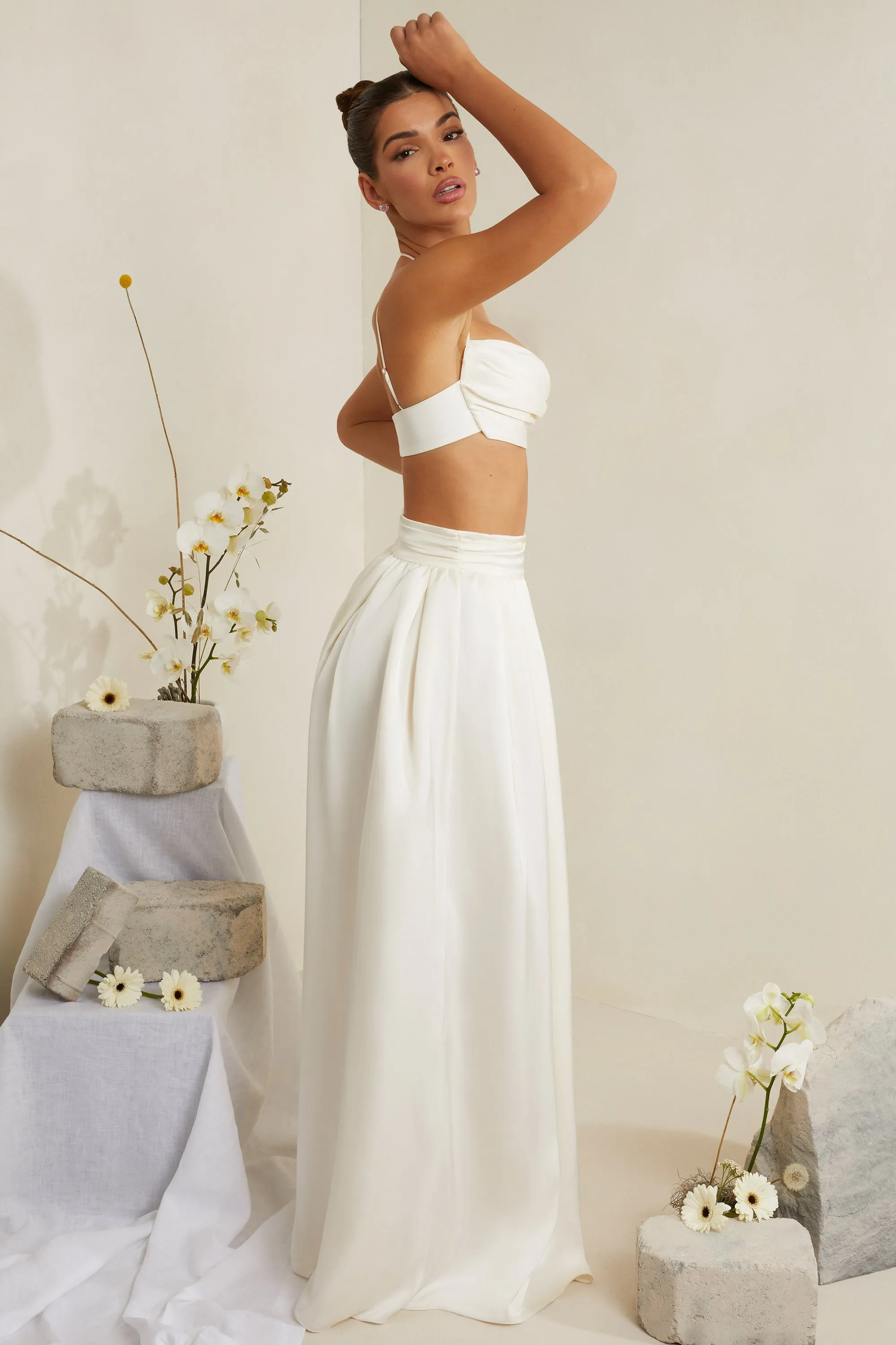 Cowl Neck Heavy Satin Crop Top in White sold by Oh Polly product image thumbnail 3
