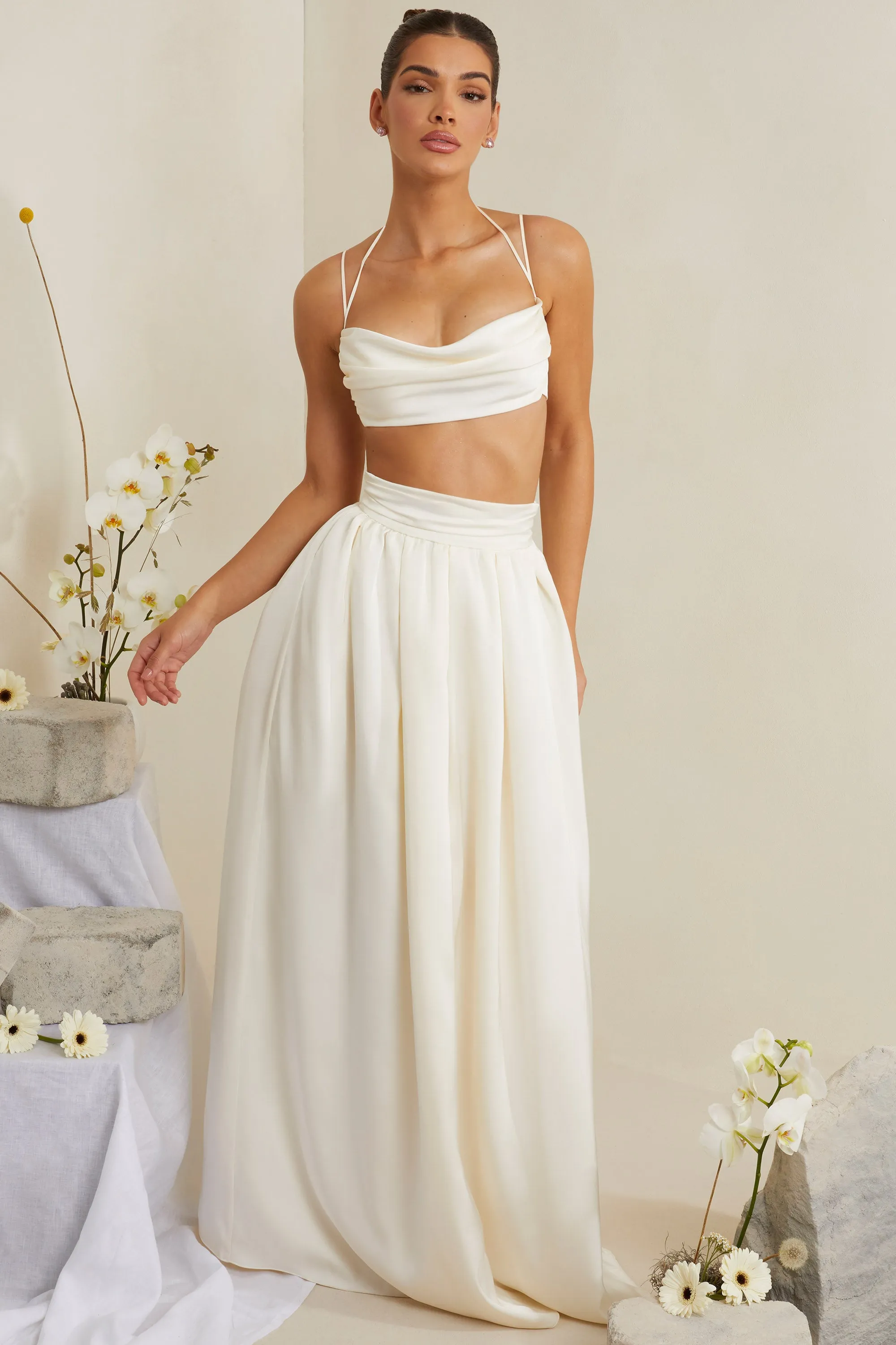 Cowl Neck Heavy Satin Crop Top in White sold by Oh Polly product image thumbnail 5