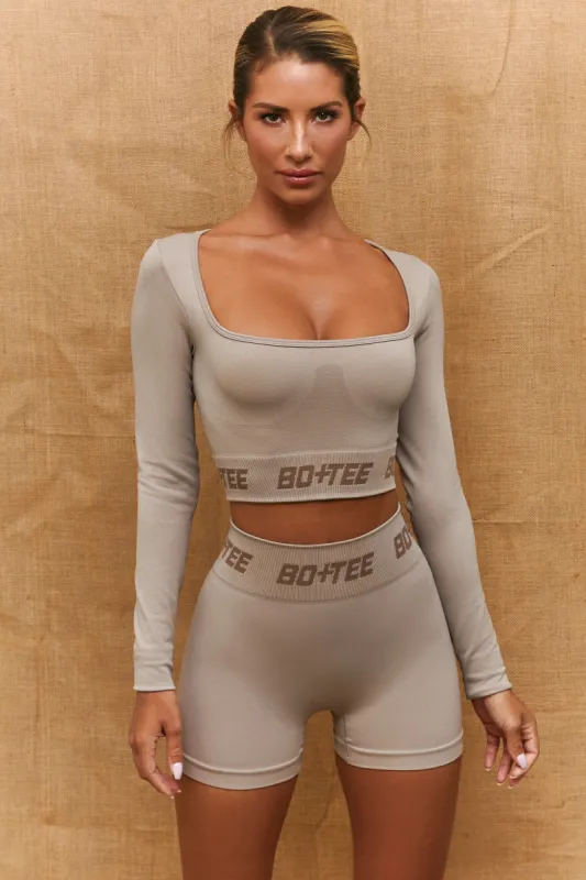 Upright Long Sleeve Crop Top in Stone sold by Oh Polly