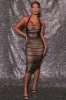 Halter Neck Ruched Mesh Midi Dress in Black sold by Oh Polly