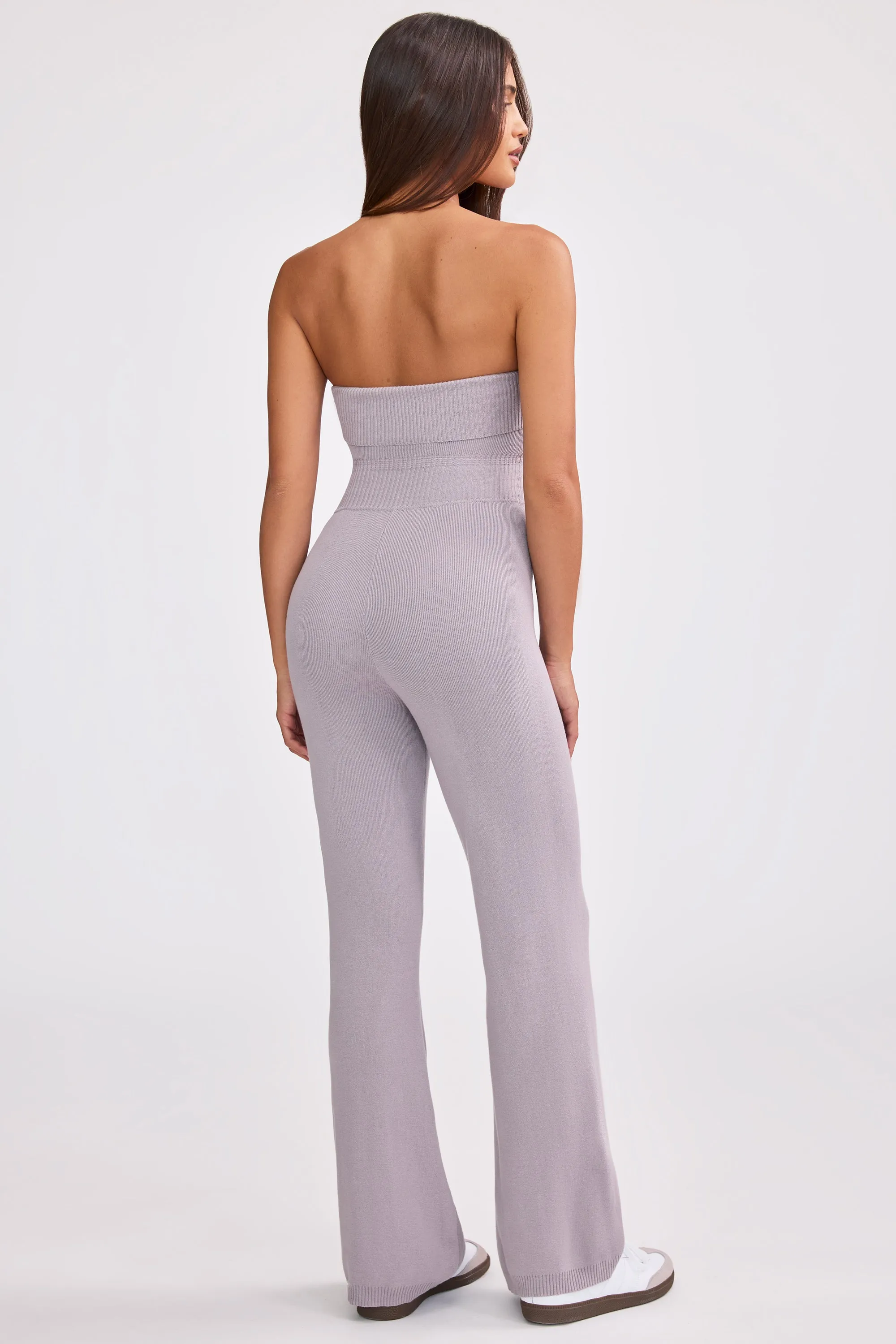 Chunky Knit Bandeau Kick Flare Jumpsuit in Dusty Lavender sold by Oh Polly product image thumbnail 2
