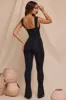 Plunge Neck Ruched Waist Jumpsuit in Black sold by Oh Polly