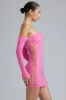 Embellished Lace-Up Off-Shoulder Mini Dress in Bubblegum Pink sold by Oh Polly