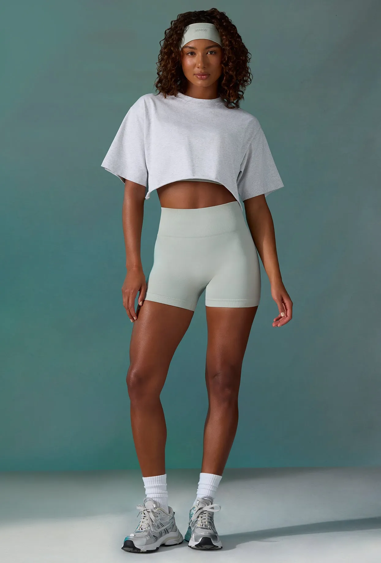 Cotton Cropped Oversized T-Shirt in Grey Marl sold by Oh Polly