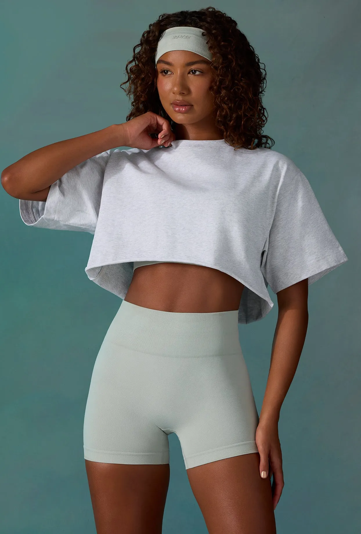 Cotton Cropped Oversized T-Shirt in Grey Marl sold by Oh Polly product image thumbnail 5