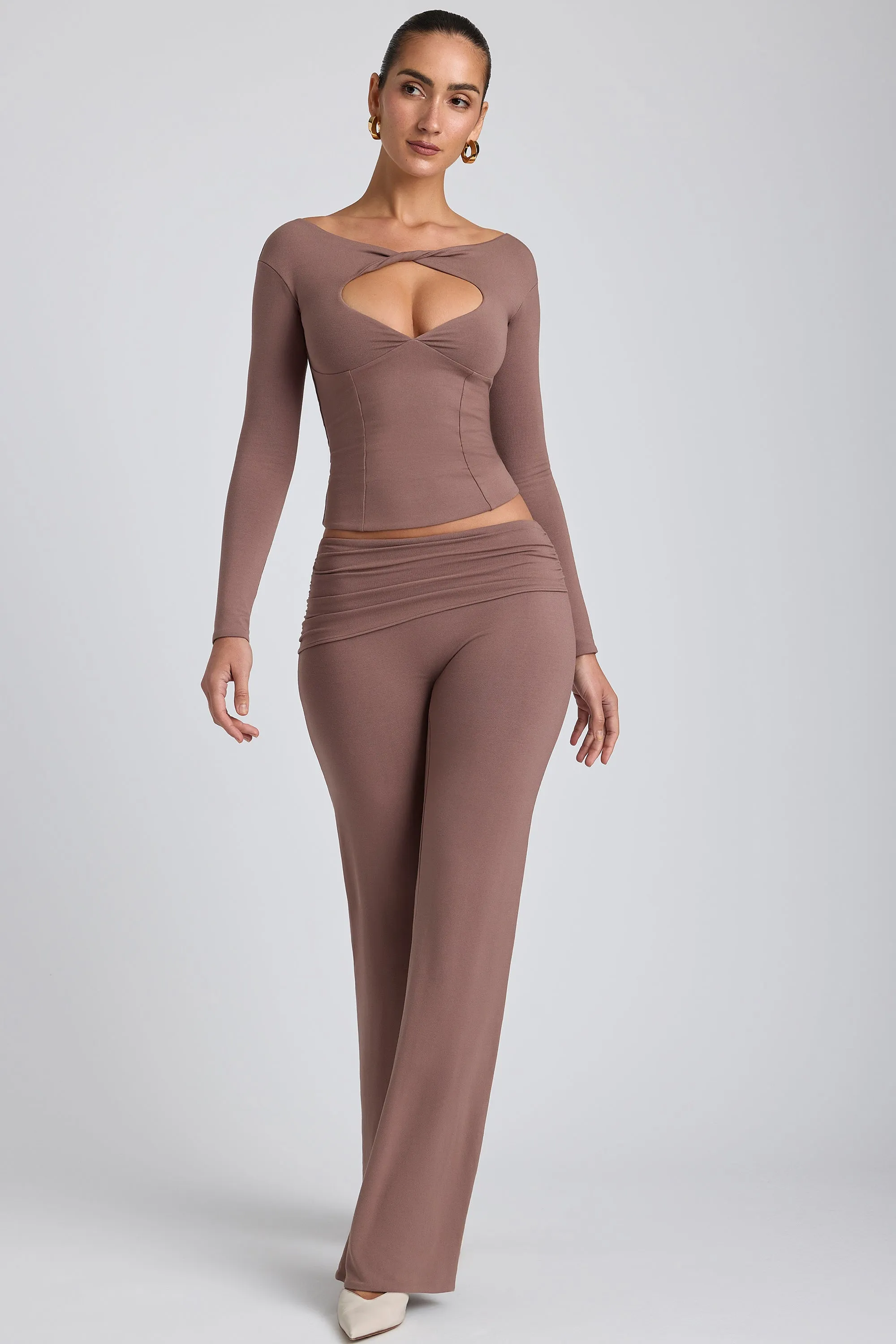 Mid-Rise Straight-Leg Trousers in Taupe sold by Oh Polly product image thumbnail 5