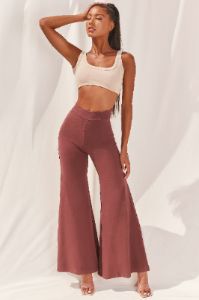 Cutting A Fine Figure Flared Trousers in Chocolate Brown sold by Oh Polly