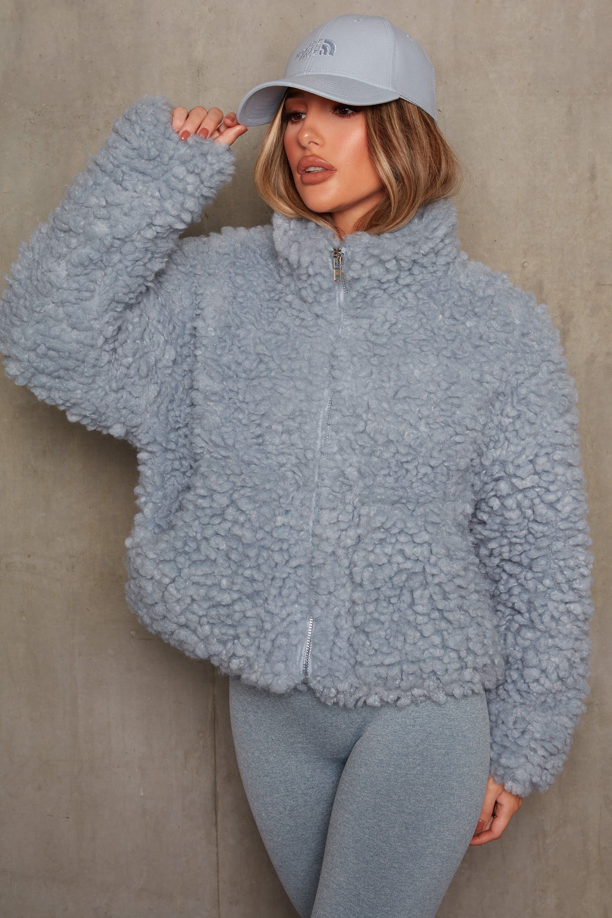 Oversized Boucle Teddy Coat in Blue sold by Oh Polly product image thumbnail 4