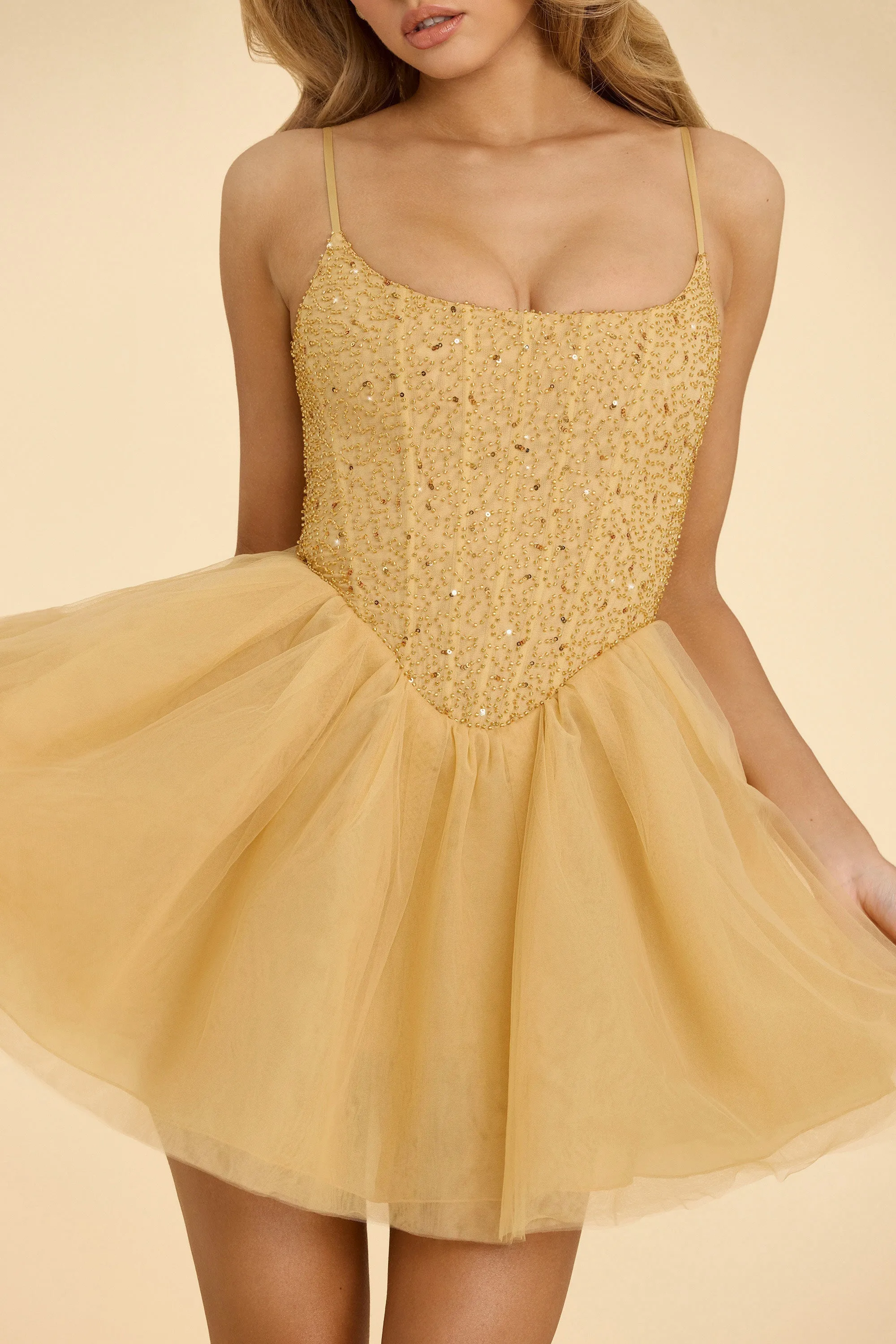 Embellished Corset Tulle Skirt Mini Dress in Gold sold by Oh Polly product image thumbnail 4