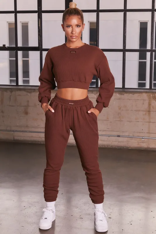 Ribbed Cropped Oversized Sweatshirt in Chocolate Brown sold by Oh Polly