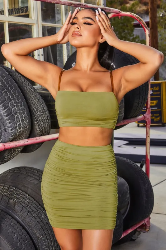 Matchmaker Ruched Crop Top in Olive Green sold by Oh Polly