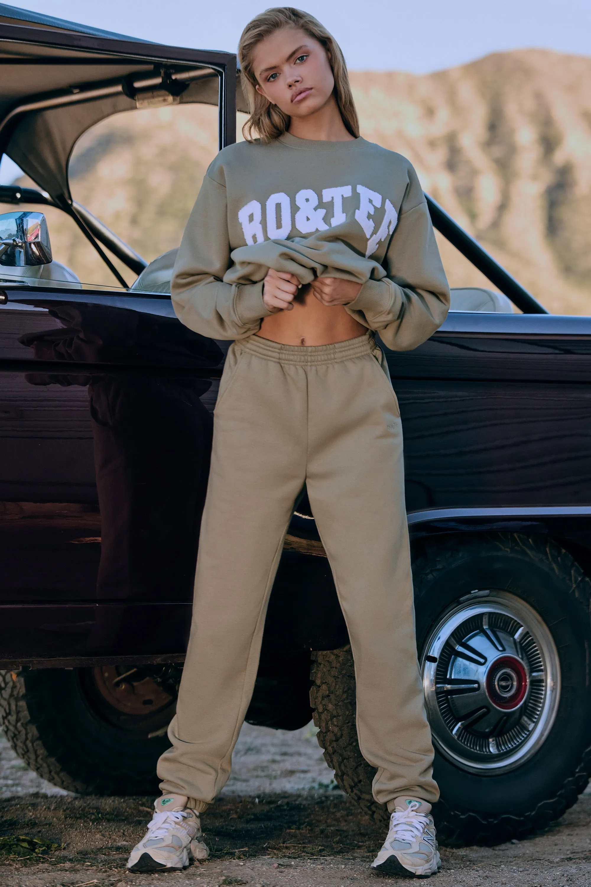 Petite Mid-Rise Joggers in Soft Olive sold by Oh Polly