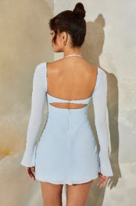Long Sleeve Cut Out Mini Dress in Light Blue sold by Oh Polly