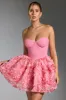 Embellished Floral-Appliqué Lace-Up Mini Dress in Pink sold by Oh Polly