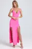 Ruched Ruffle-Trim Maxi Dress in Lollipop Pink sold by Oh Polly
