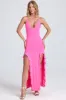 Ruched Ruffle-Trim Maxi Dress in Lollipop Pink sold by Oh Polly