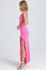 Ruched Ruffle-Trim Maxi Dress in Lollipop Pink sold by Oh Polly