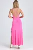 Ruched Ruffle-Trim Maxi Dress in Lollipop Pink sold by Oh Polly