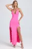 Ruched Ruffle-Trim Maxi Dress in Lollipop Pink sold by Oh Polly