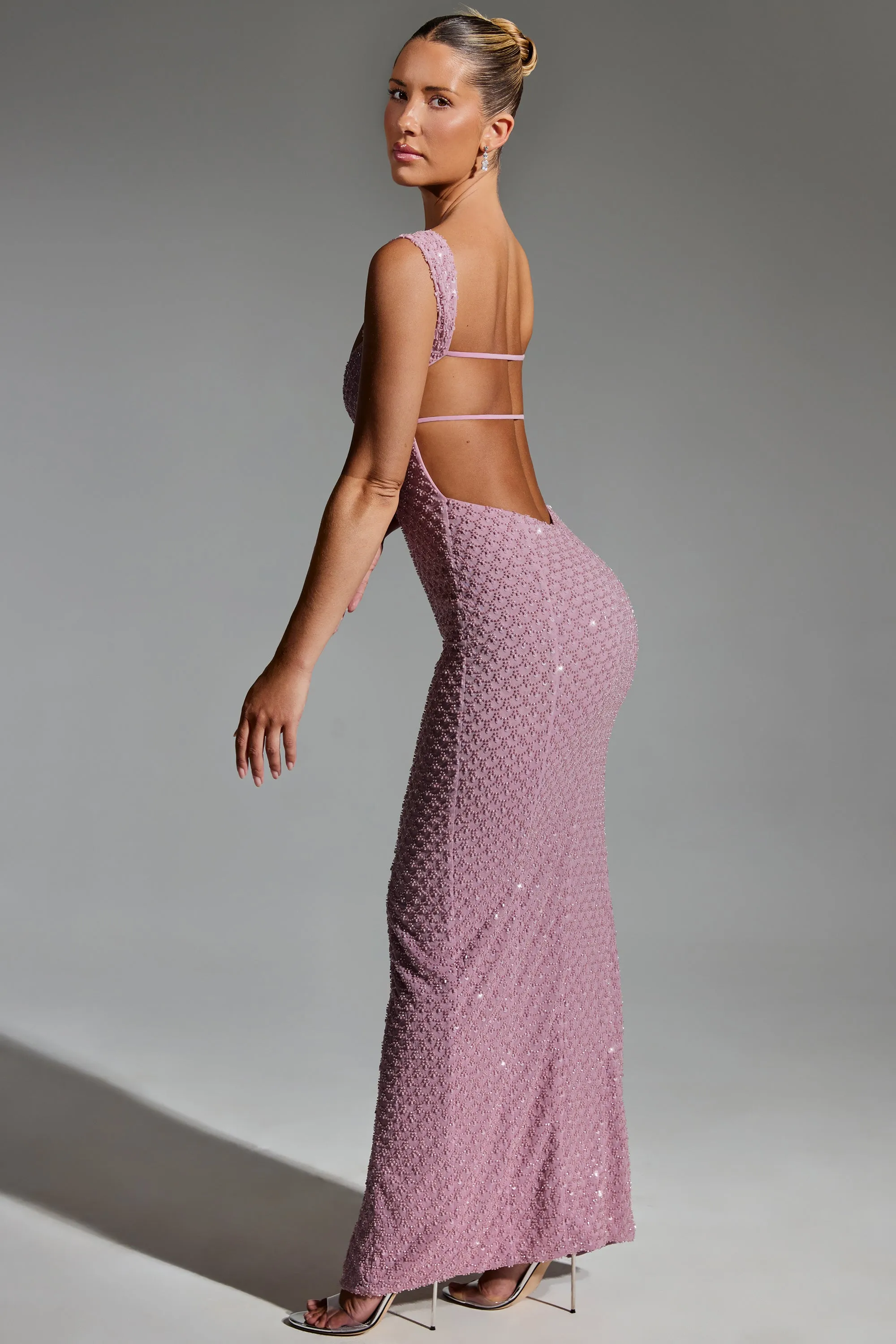 Embellished Open-Back Maxi Dress in Mauve sold by Oh Polly product image thumbnail 3