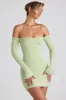 Modal Off-Shoulder Lace-Trim Mini Dress in Spring Green sold by Oh Polly