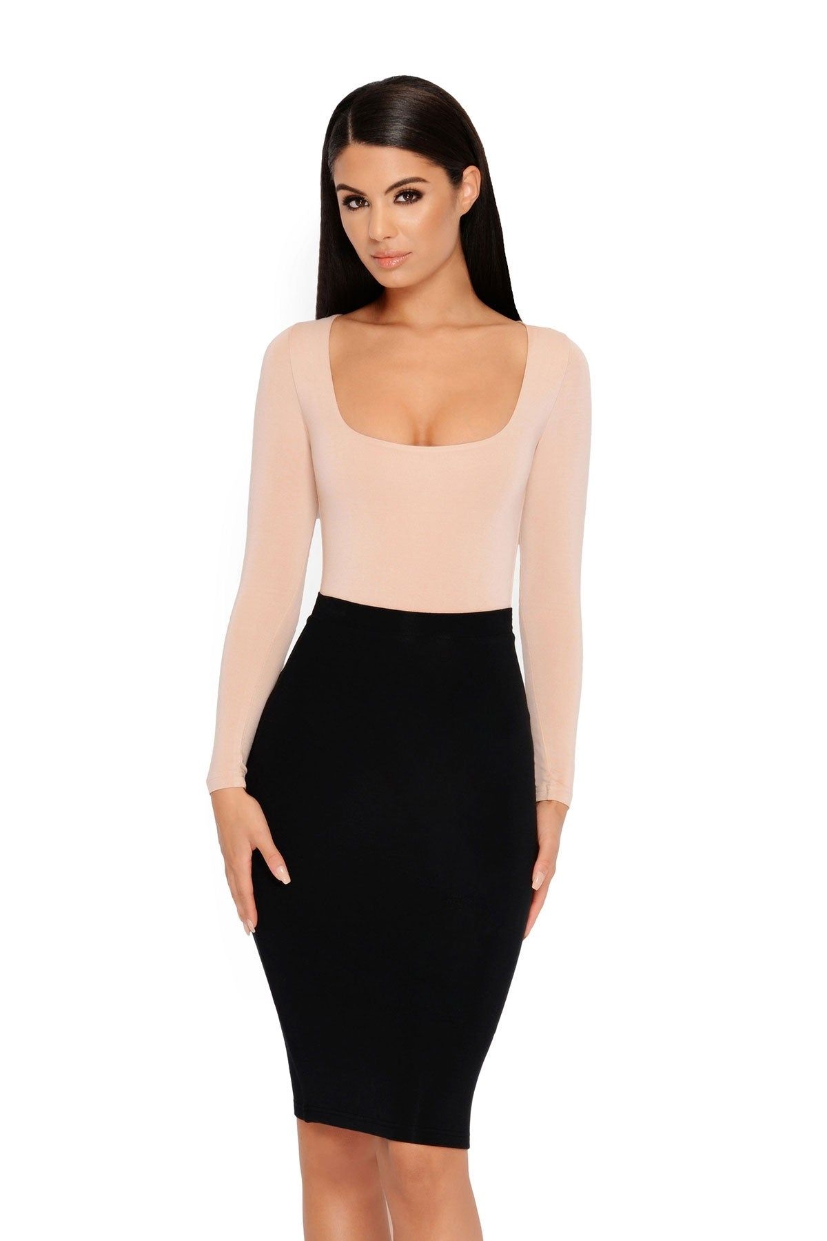 Number 1 Fit Double Layered Midi Skirt in Black sold by Oh Polly
