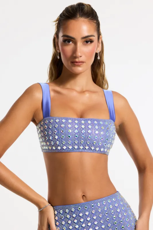 Embellished Square Neck Crop Top in Blue sold by Oh Polly