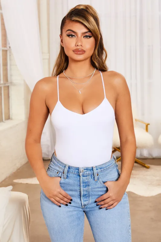 No Commitments Strappy Thong Bodysuit in Oyster White sold by Oh Polly