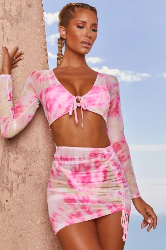 Mesh Tie Front Crop Top in Pink Tie Dye sold by Oh Polly