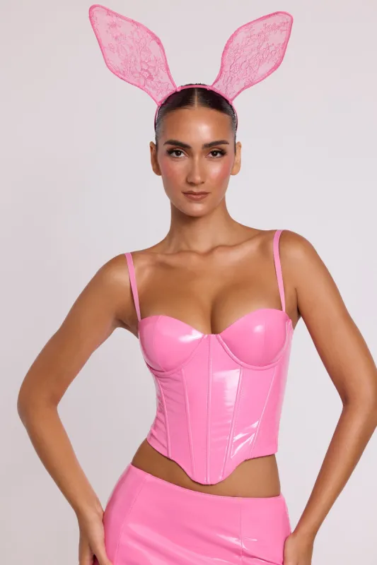 Vinyl Underwired Corset Crop Top in Pink sold by Oh Polly