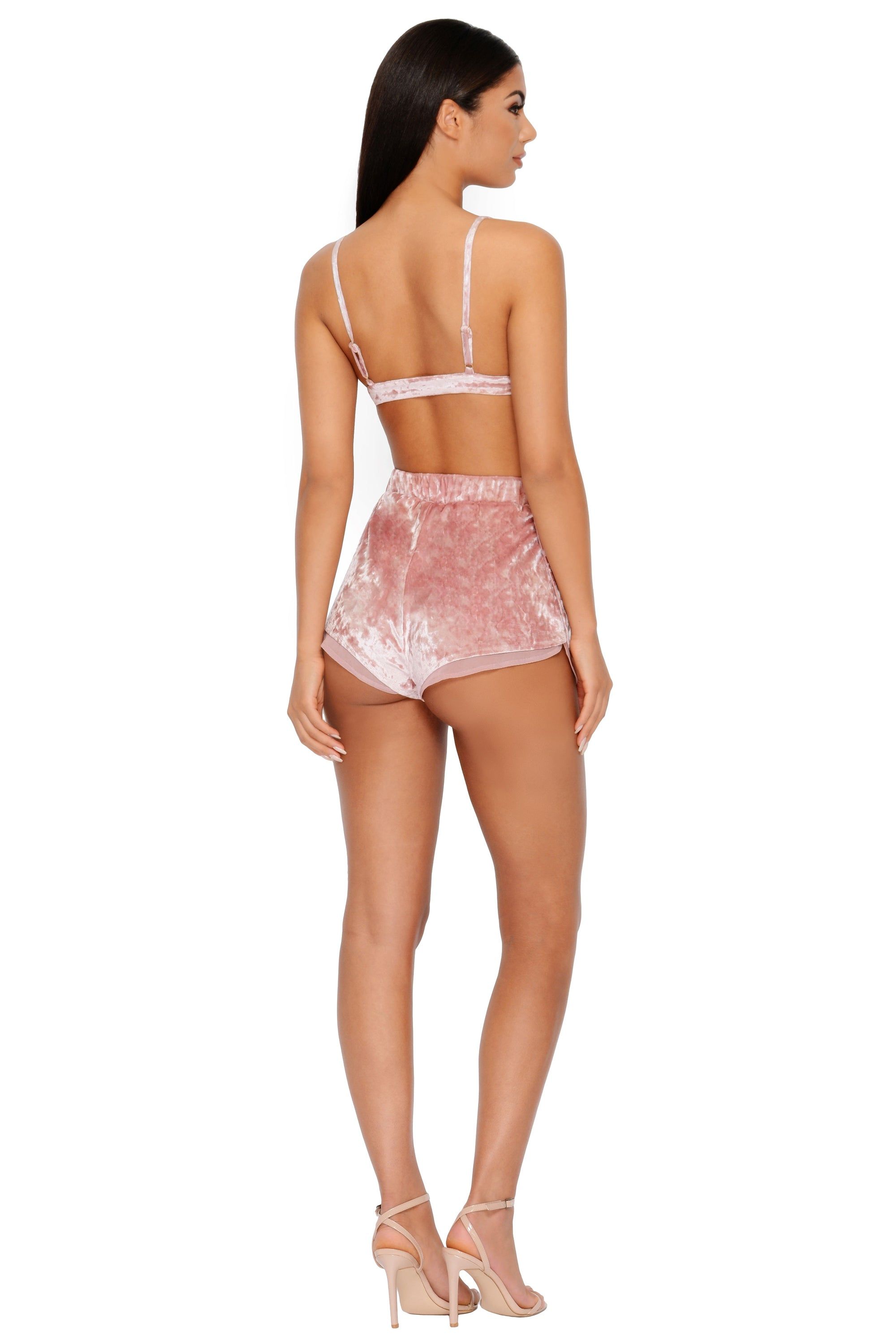 All The Feels Velvet Mesh High Waisted Shorts in Mauve sold by Oh Polly product image thumbnail 3