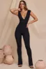 Tall Plunge Neck Ruched Waist Jumpsuit in Black sold by Oh Polly