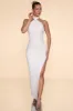 Embellished High Neck Split Maxi Dress in Ivory sold by Oh Polly