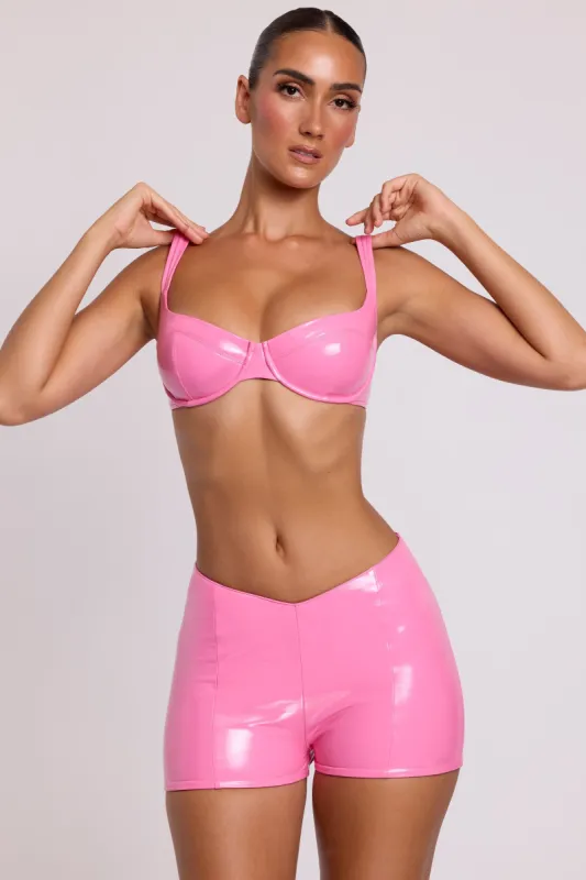 Vinyl Angled Waist Mini Shorts in Pink sold by Oh Polly