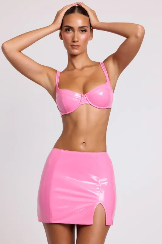 Vinyl Thigh Split Micro Mini Skirt in Pink sold by Oh Polly
