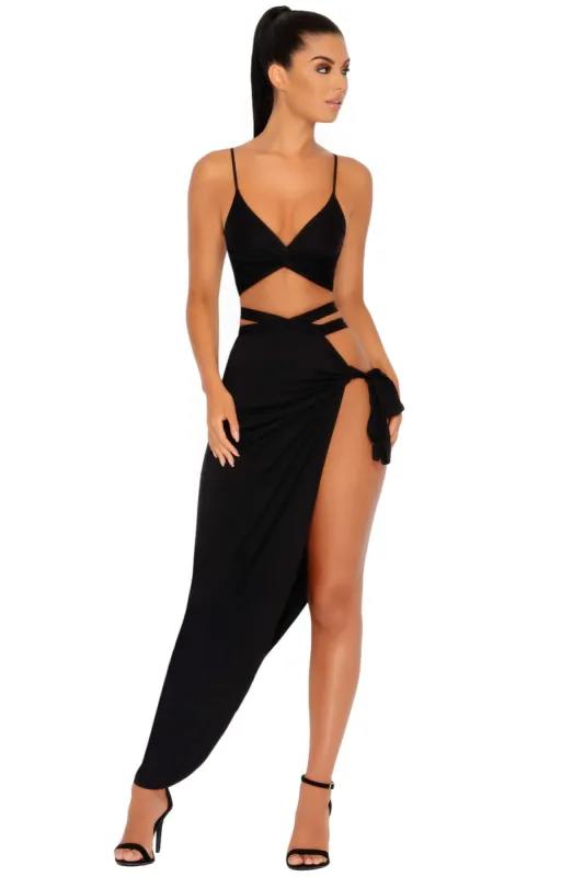 Slit To Kill Split Leg Maxi Skirt in Black sold by Oh Polly