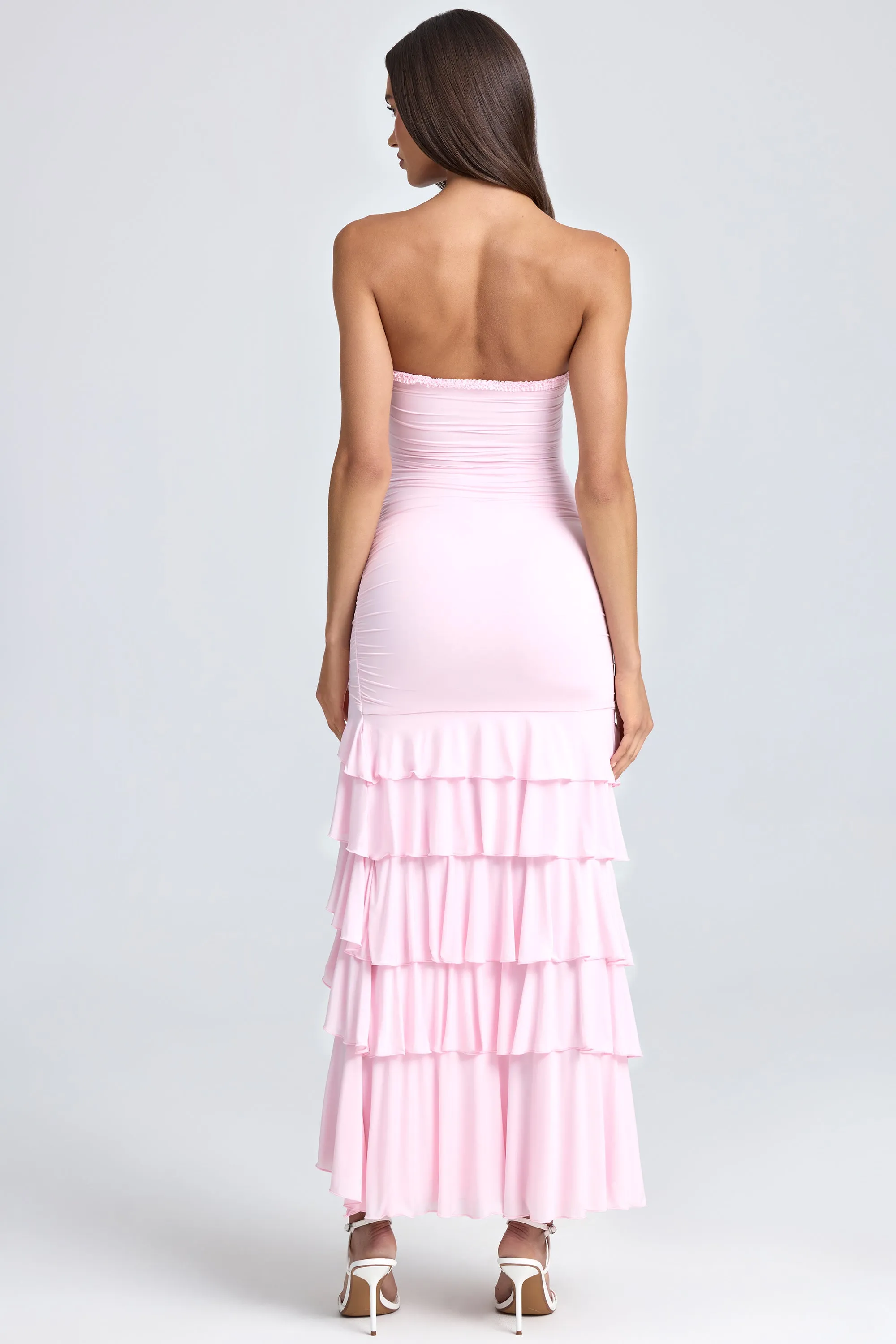Bandeau Ruched Ruffle-Trim Maxi Dress in Blush sold by Oh Polly product image thumbnail 2
