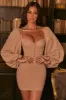 Haute Nights Balloon Sleeve Corset Mini Dress in Beige sold by Oh Polly