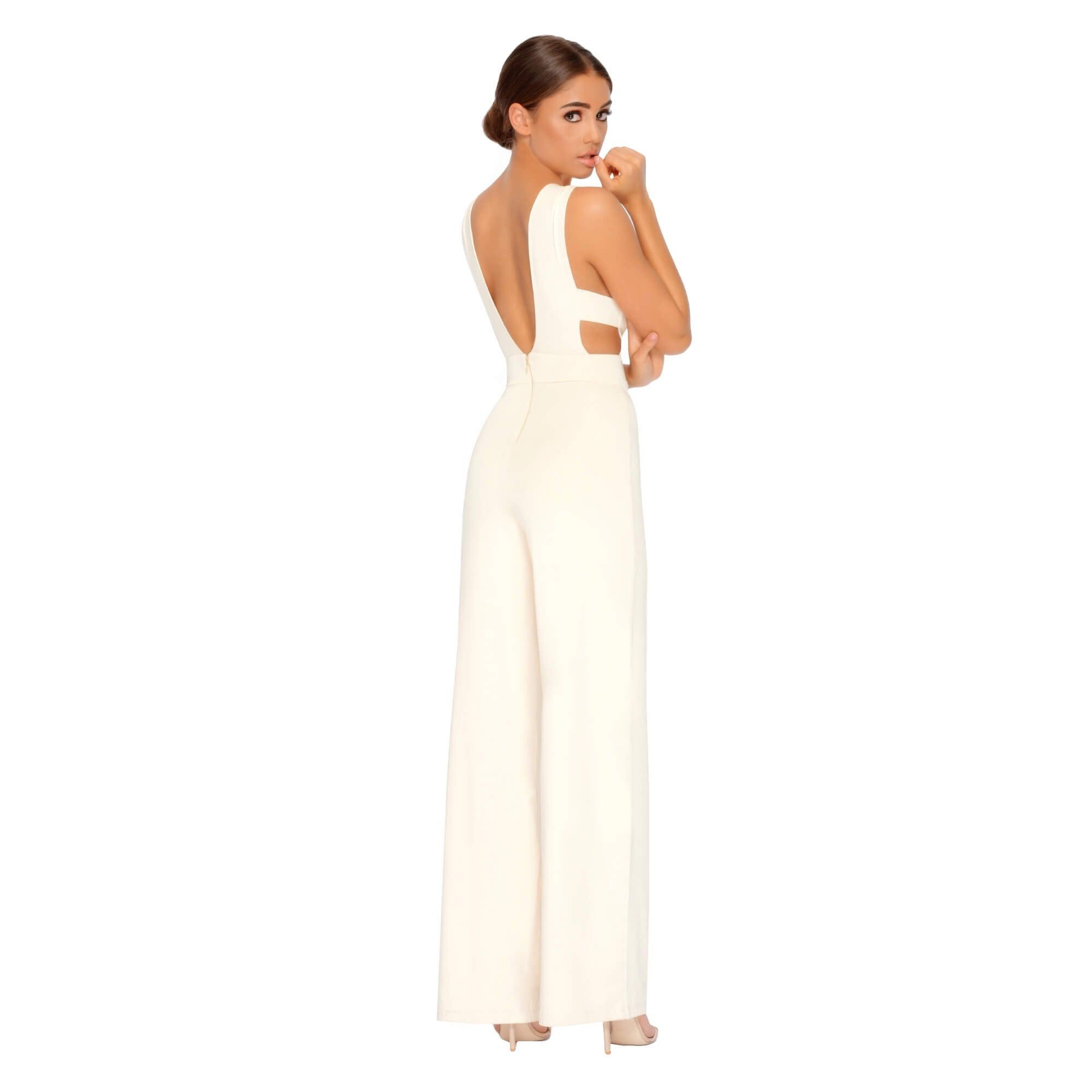 Just Say Flow Double Layered Plunge Jumpsuit in Cream sold by Oh Polly product image thumbnail 9