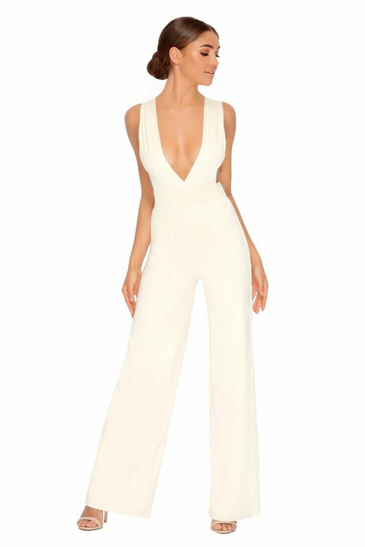 Just Say Flow Double Layered Plunge Jumpsuit in Cream sold by Oh Polly product image thumbnail 10