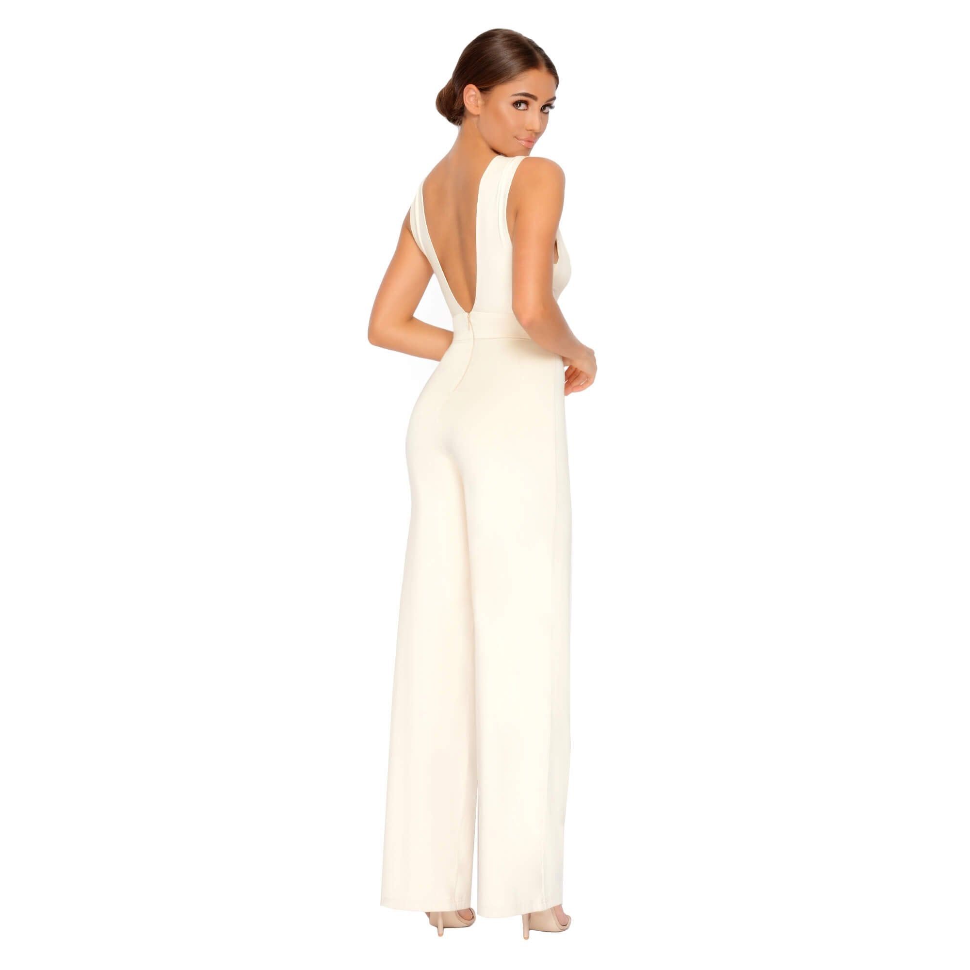 Just Say Flow Double Layered Plunge Jumpsuit in Cream sold by Oh Polly product image thumbnail 8