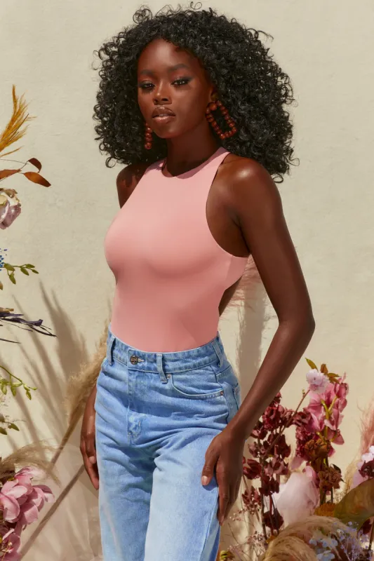 High Neck Bodysuit in Blush sold by Oh Polly