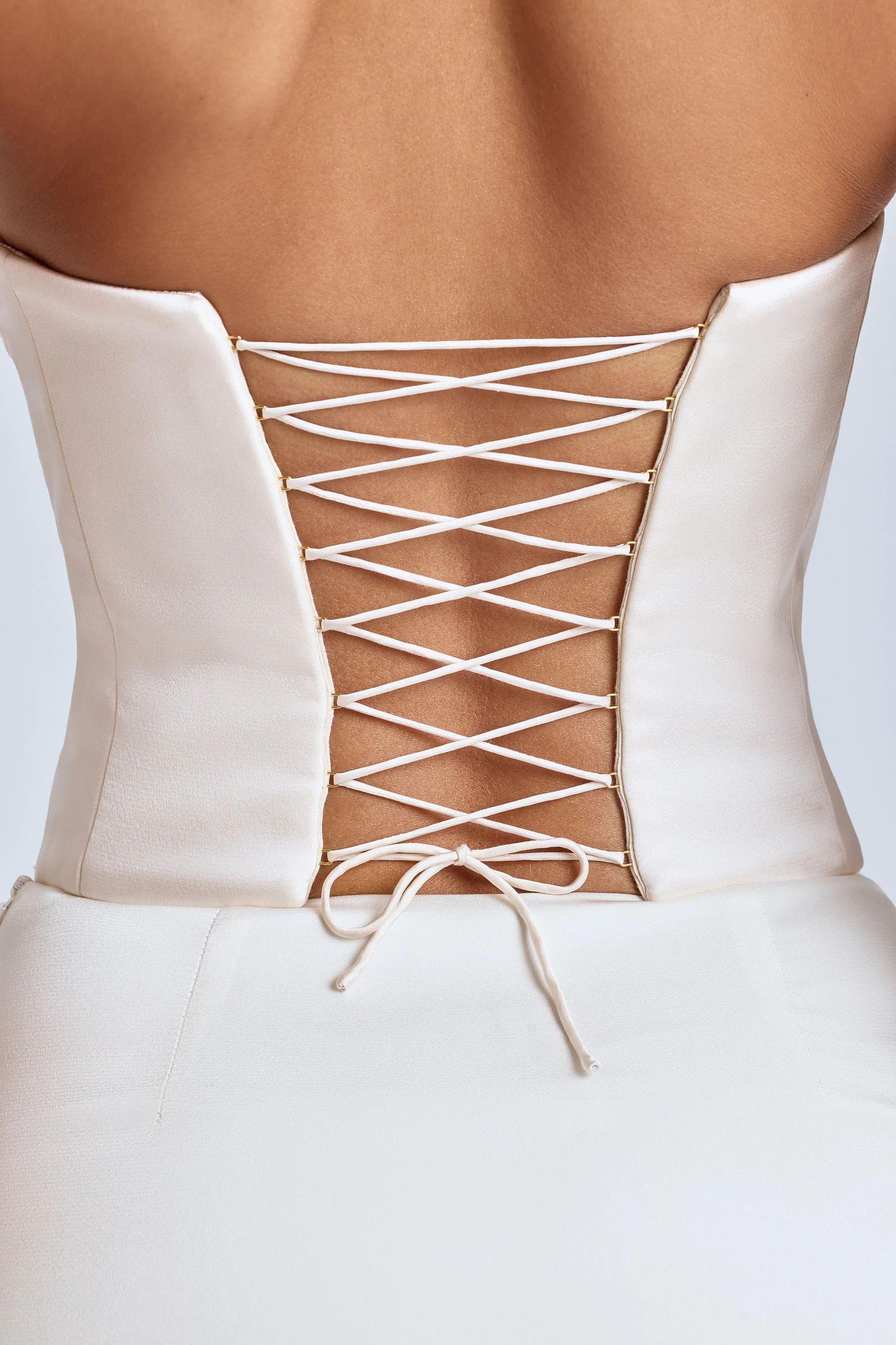 Strapless Lace-Up Satin Corset in Ivory sold by Oh Polly product image thumbnail 5